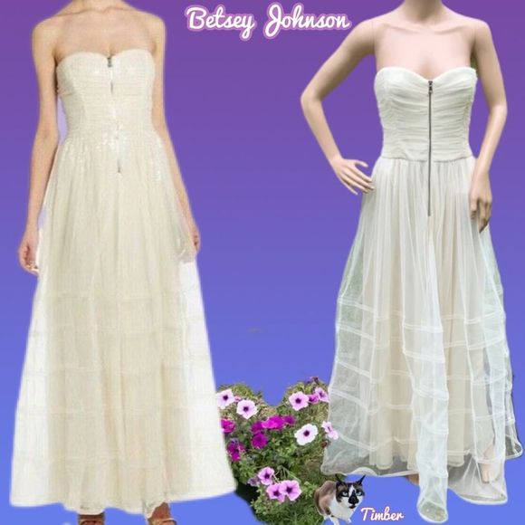 NWT Betsey JohnsonLined Zip Front Ruched Sequin Wedding, Prom & Party Dress